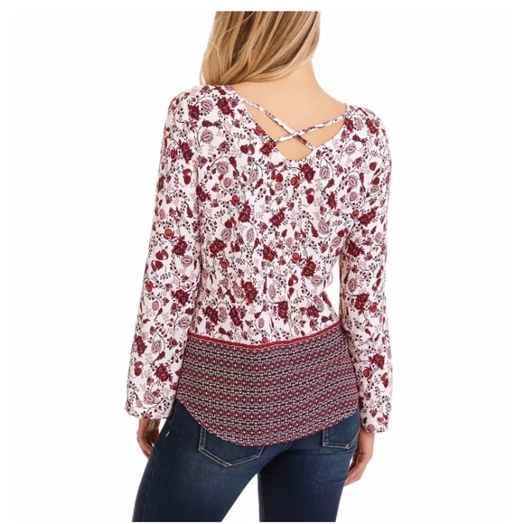 NWT Faded Glory Merlot Tunic Blouse with cross back Size L 100% Rayon - Picture 2 of 12